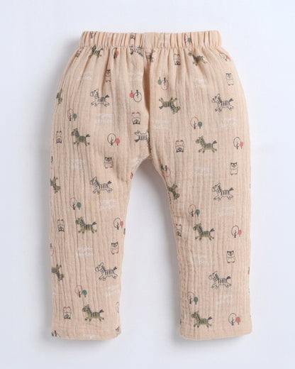 Polka Tots Tan Jhabla & Pajama Set-Kediya Print-Muslin Cotton-For Infants