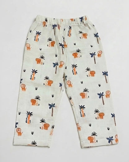 Polka Tots Pastel Green Jhabla & Pajama Set-Animal Print-Muslin Cotton-For Infants