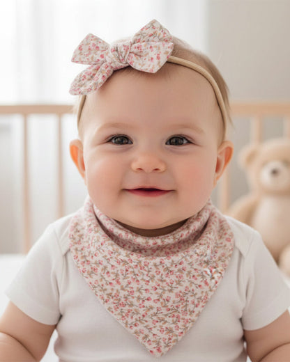 Polka Tots Baby Girl Floral Headband & Bib Set-Adjustable Elastic & Super Absorbent-Pink-Pack of 3-For Infants