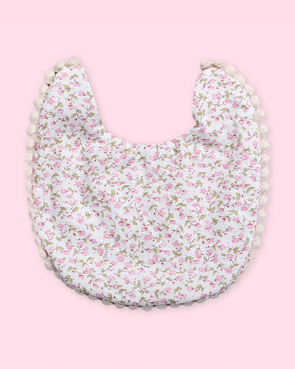 Polka Tots Floral Bow Headband & Bib Set-Adjustable Elastic & Super Absorbent-White-Pack of 3-For Infants