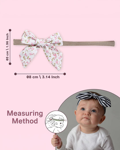 Polka Tots Floral Bow Headband & Bib Set-Adjustable Elastic & Super Absorbent-White-Pack of 3-For Infants