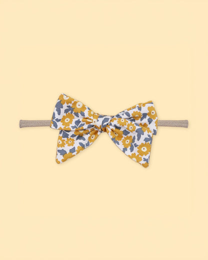 Polka Tots Floral Bow Headband & Bib Set-Adjustable Elastic & Super Absorbent-Yellow-Pack of 3-For Infants
