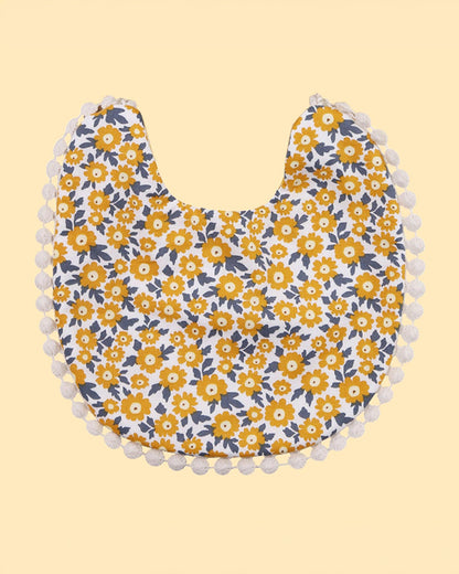 Polka Tots Floral Bow Headband & Bib Set-Adjustable Elastic & Super Absorbent-Yellow-Pack of 3-For Infants