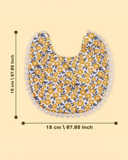 Polka Tots Floral Bow Headband & Bib Set-Adjustable Elastic & Super Absorbent-Yellow-Pack of 3-For Infants
