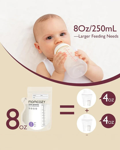 Momcozy Spout Breast Milk Storage Bags-Disposable-Color Changing Temperature Indicator-No Leak-Pack of 60-250ml