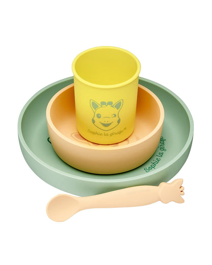Sophie La Girafe Silicone Meal Set-Dishwasher & Microwave Safe-Pack of 4-Multicolor
