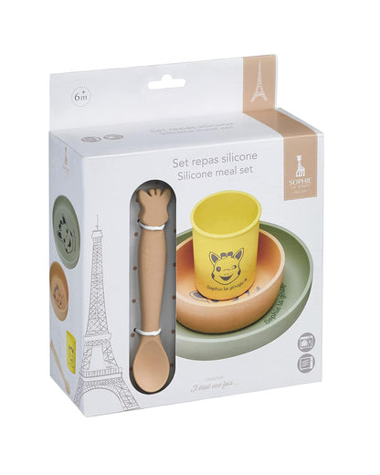 Sophie La Girafe Silicone Meal Set-Dishwasher & Microwave Safe-Pack of 4-Multicolor