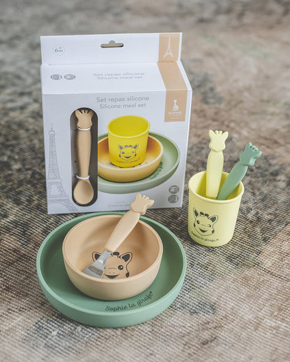 Sophie La Girafe Silicone Meal Set-Dishwasher & Microwave Safe-Pack of 4-Multicolor