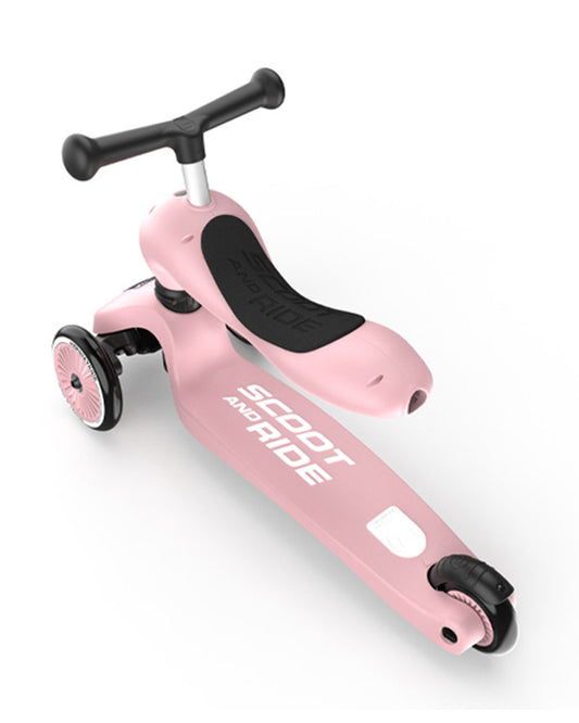 Scoot and Ride Highkick 1 Scooter-Easily Converts from Seat Scooter into Kickboard-Weight Shift Steering-Height Adjustable Seat & Handle-From 1 to 5Y (Upto 50 kg)-Rose
