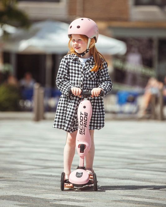 Scoot and Ride Highkick 1 Scooter-Easily Converts from Seat Scooter into Kickboard-Weight Shift Steering-Height Adjustable Seat & Handle-From 1 to 5Y (Upto 50 kg)-Rose