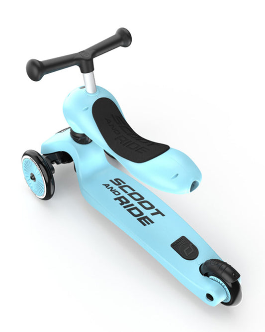 Scoot and Ride Highkick 1 Scooter-Easily Converts from Seat Scooter into Kickboard-Weight Shift Steering-Height Adjustable Seat & Handle-From 1 to 5Y (Upto 50 kg)-Blueberry