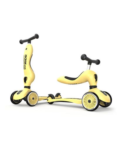 Scoot and Ride Highkick 1 Scooter-Easily Converts from Seat Scooter into Kickboard-Weight Shift Steering-Height Adjustable Seat & Handle-From 1 to 5Y (Upto 50 kg)-Lemon