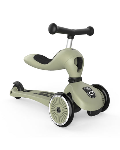 Scoot and Ride Highkick 1 Scooter-Easily Converts from Seat Scooter into Kickboard-Weight Shift Steering-Height Adjustable Seat & Handle-From 1 to 5Y (Upto 50 kg)-Olive