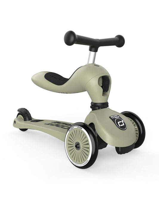 Scoot and Ride Highkick 1 Scooter-Easily Converts from Seat Scooter into Kickboard-Weight Shift Steering-Height Adjustable Seat & Handle-From 1 to 5Y (Upto 50 kg)-Olive