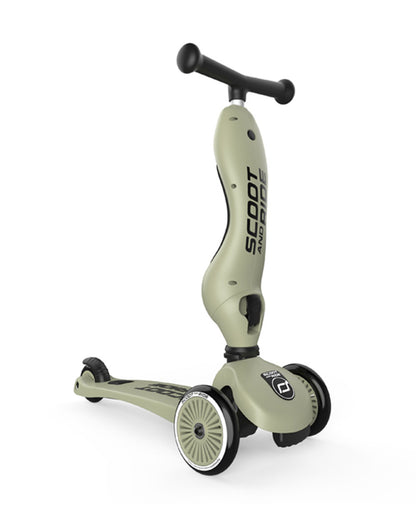 Scoot and Ride Highkick 1 Scooter-Easily Converts from Seat Scooter into Kickboard-Weight Shift Steering-Height Adjustable Seat & Handle-From 1 to 5Y (Upto 50 kg)-Olive