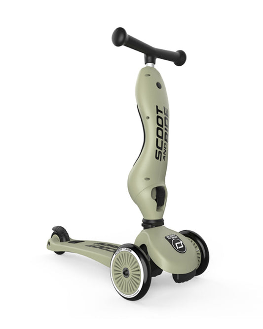 Scoot and Ride Highkick 1 Scooter-Easily Converts from Seat Scooter into Kickboard-Weight Shift Steering-Height Adjustable Seat & Handle-From 1 to 5Y (Upto 50 kg)-Olive