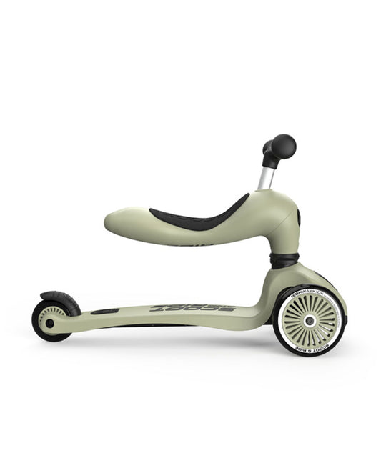 Scoot and Ride Highkick 1 Scooter-Easily Converts from Seat Scooter into Kickboard-Weight Shift Steering-Height Adjustable Seat & Handle-From 1 to 5Y (Upto 50 kg)-Olive