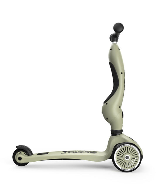 Scoot and Ride Highkick 1 Scooter-Easily Converts from Seat Scooter into Kickboard-Weight Shift Steering-Height Adjustable Seat & Handle-From 1 to 5Y (Upto 50 kg)-Olive