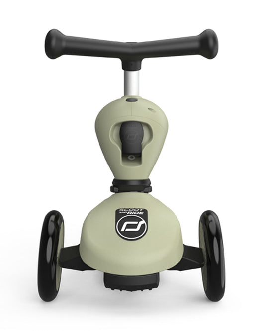 Scoot and Ride Highkick 1 Scooter-Easily Converts from Seat Scooter into Kickboard-Weight Shift Steering-Height Adjustable Seat & Handle-From 1 to 5Y (Upto 50 kg)-Olive