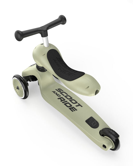 Scoot and Ride Highkick 1 Scooter-Easily Converts from Seat Scooter into Kickboard-Weight Shift Steering-Height Adjustable Seat & Handle-From 1 to 5Y (Upto 50 kg)-Olive