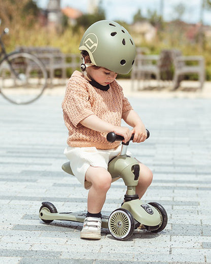 Scoot and Ride Highkick 1 Scooter-Easily Converts from Seat Scooter into Kickboard-Weight Shift Steering-Height Adjustable Seat & Handle-From 1 to 5Y (Upto 50 kg)-Olive