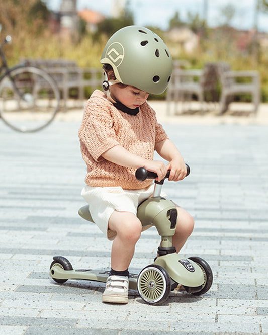 Scoot and Ride Highkick 1 Scooter-Easily Converts from Seat Scooter into Kickboard-Weight Shift Steering-Height Adjustable Seat & Handle-From 1 to 5Y (Upto 50 kg)-Olive