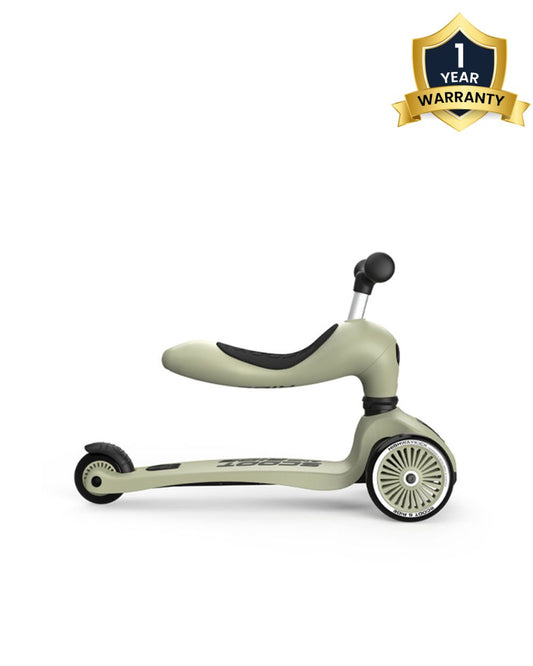 Scoot and Ride Highkick 1 Scooter-Easily Converts from Seat Scooter into Kickboard-Weight Shift Steering-Height Adjustable Seat & Handle-From 1 to 5Y (Upto 50 kg)-Olive