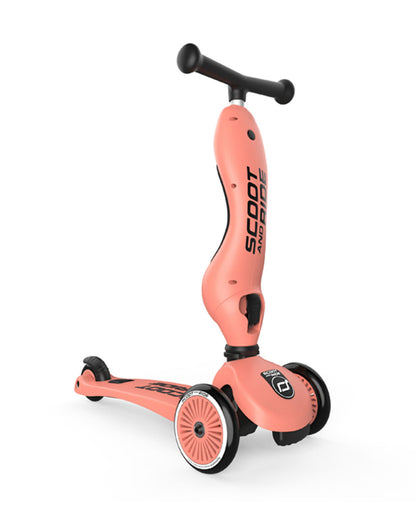 Scoot and Ride Highkick 1 Scooter-Easily Converts from Seat Scooter into Kickboard-Weight Shift Steering-Height Adjustable Seat & Handle-From 1 to 5Y (Upto 50 kg)-Peach
