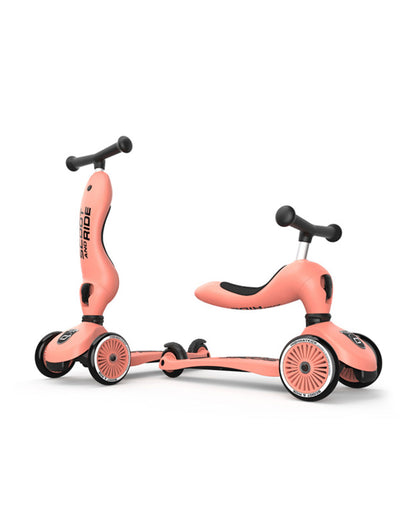 Scoot and Ride Highkick 1 Scooter-Easily Converts from Seat Scooter into Kickboard-Weight Shift Steering-Height Adjustable Seat & Handle-From 1 to 5Y (Upto 50 kg)-Peach