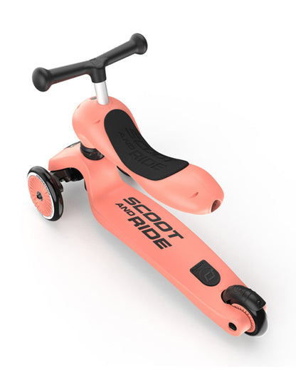 Scoot and Ride Highkick 1 Scooter-Easily Converts from Seat Scooter into Kickboard-Weight Shift Steering-Height Adjustable Seat & Handle-From 1 to 5Y (Upto 50 kg)-Peach