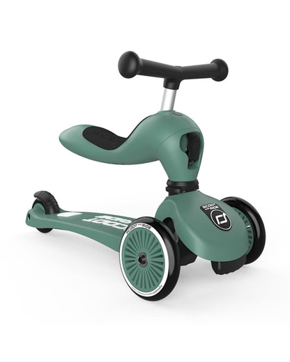 Scoot and Ride Highkick 1 Scooter-Easily Converts from Seat Scooter into Kickboard-Weight Shift Steering-Height Adjustable Seat & Handle-From 1 to 5Y (Upto 50 kg)-Forest