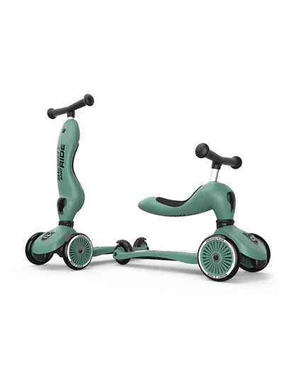 Scoot and Ride Highkick 1 Scooter-Easily Converts from Seat Scooter into Kickboard-Weight Shift Steering-Height Adjustable Seat & Handle-From 1 to 5Y (Upto 50 kg)-Forest