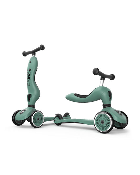Scoot and Ride Highkick 1 Scooter-Easily Converts from Seat Scooter into Kickboard-Weight Shift Steering-Height Adjustable Seat & Handle-From 1 to 5Y (Upto 50 kg)-Forest