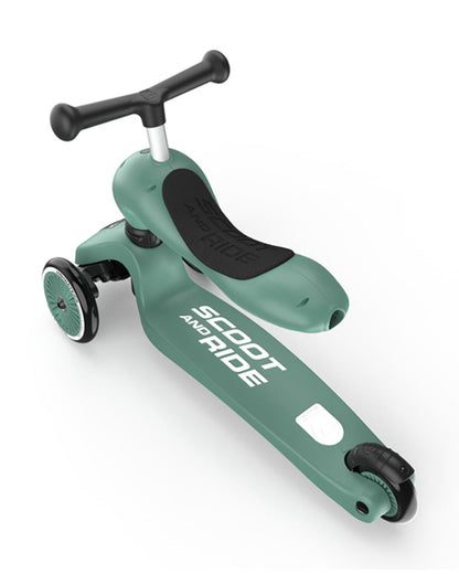 Scoot and Ride Highkick 1 Scooter-Easily Converts from Seat Scooter into Kickboard-Weight Shift Steering-Height Adjustable Seat & Handle-From 1 to 5Y (Upto 50 kg)-Forest