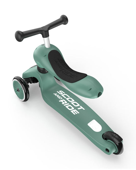 Scoot and Ride Highkick 1 Scooter-Easily Converts from Seat Scooter into Kickboard-Weight Shift Steering-Height Adjustable Seat & Handle-From 1 to 5Y (Upto 50 kg)-Forest