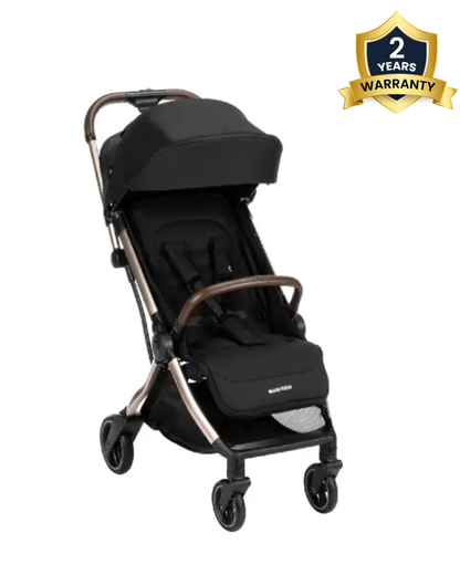 Maxi-Cosi Eva3 Lighweight Stroller-One Hand Fold-Flat Reclining Seat-Car Seat Compatible-Includes Car Seat Adapters & Mosquito Net-For 0 to 4Y (Upto 22 kg)-Essential Black Champagne