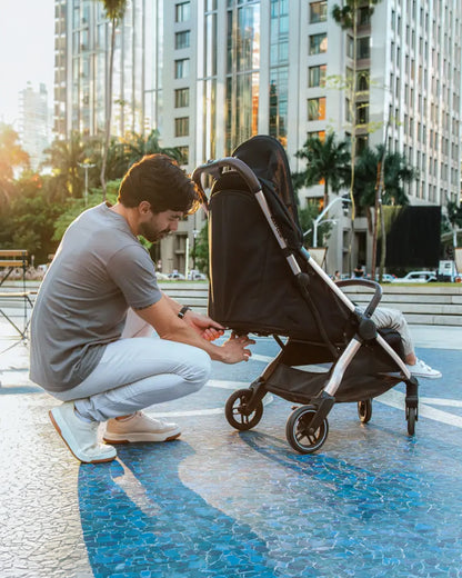 Maxi-Cosi Eva3 Lighweight Stroller-One Hand Fold-Flat Reclining Seat-Car Seat Compatible-Includes Car Seat Adapters & Mosquito Net-For 0 to 4Y (Upto 22 kg)-Essential Black Champagne