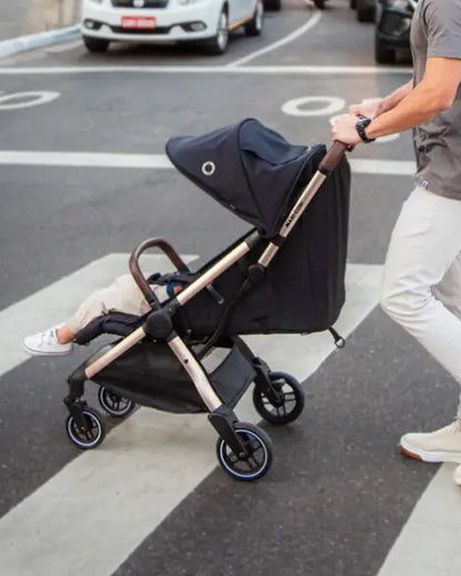 Maxi-Cosi Eva3 Lighweight Stroller-One Hand Fold-Flat Reclining Seat-Car Seat Compatible-Includes Car Seat Adapters & Mosquito Net-For 0 to 4Y (Upto 22 kg)-Essential Black Champagne