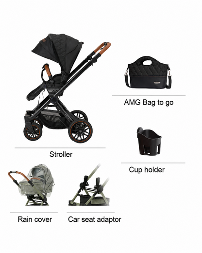 Mercedes AMG GT2 Stroller-With Integrated Handbrake-Height Adjustable Parent Handle Bar-Reversible & Flat Reclining Seat-Includes Organiser, Rain Cover, Car Seat Adapters & Cup Holder-2 Years Warranty-For 0 to 4Y (Upto 22 kg)-Sienabraun