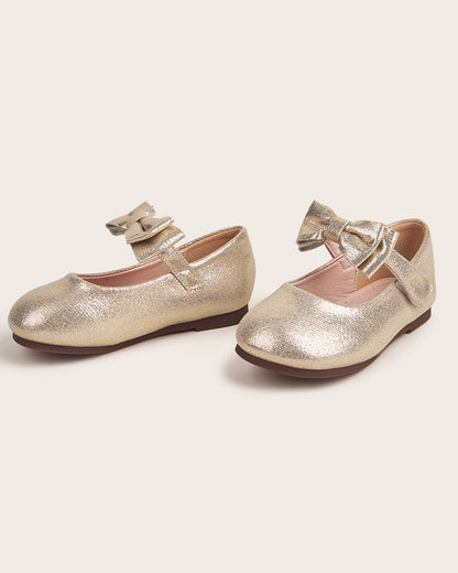 NINO BELLO Golden Bow Adorned Shiny Velcro Bellies For Infants