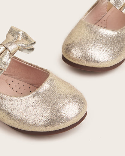 NINO BELLO Golden Bow Adorned Shiny Velcro Bellies For Infants