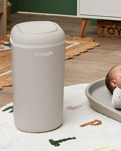 Shnuggle Eco-Touch Diaper Pail-With Dual seal odour airlock and Cassette free design-Compatible with any standard bin liner-Taupe