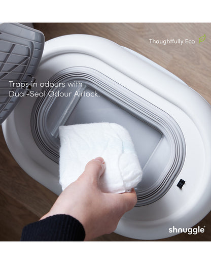 Shnuggle Eco-Touch Diaper Pail-With Dual seal odour airlock and Cassette free design-Compatible with any standard bin liner-Taupe
