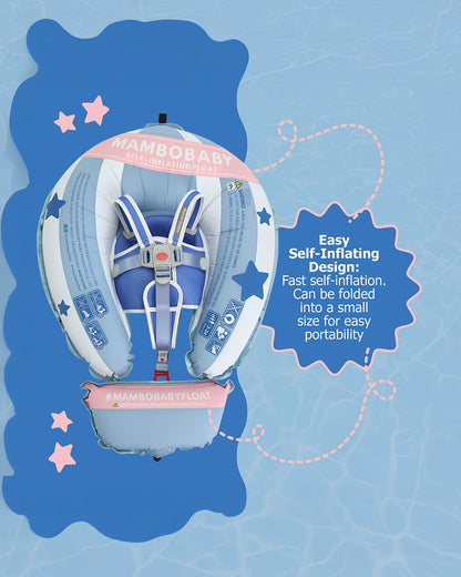 Mambobaby Chest Float Swimming Tube-Self Inflating Design with 5 Point Safety Harness & 3 Swim Modes, UPF 50+ Canopy Protection & Detachable Footrest-Upto 18 kg Baby Weight-Hot Air Balloon-Blue