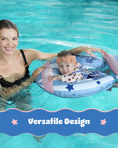 Mambobaby Chest Float Swimming Tube-Self Inflating Design with 5 Point Safety Harness & 3 Swim Modes, UPF 50+ Canopy Protection & Detachable Footrest-Upto 18 kg Baby Weight-Hot Air Balloon-Blue