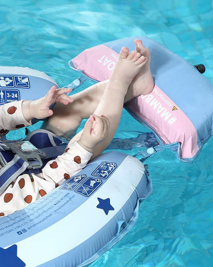 Mambobaby Chest Float Swimming Tube-Self Inflating Design with 5 Point Safety Harness & 3 Swim Modes, UPF 50+ Canopy Protection & Detachable Footrest-Upto 18 kg Baby Weight-Hot Air Balloon-Blue