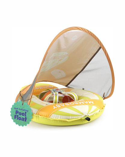 Mambobaby Chest Float Swimming Tube-Self Inflating Design with 5 Point Safety Harness & 3 Swim Modes, UPF 50+ Canopy Protection & Detachable Footrest-Upto 18 kg Baby Weight-Hot Air Balloon-Green