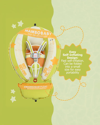 Mambobaby Chest Float Swimming Tube-Self Inflating Design with 5 Point Safety Harness & 3 Swim Modes, UPF 50+ Canopy Protection & Detachable Footrest-Upto 18 kg Baby Weight-Hot Air Balloon-Green