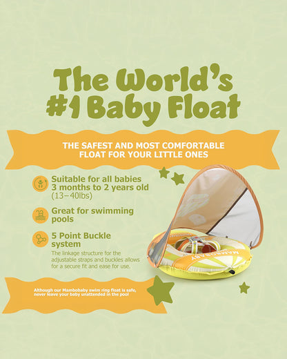 Mambobaby Chest Float Swimming Tube-Self Inflating Design with 5 Point Safety Harness & 3 Swim Modes, UPF 50+ Canopy Protection & Detachable Footrest-Upto 18 kg Baby Weight-Hot Air Balloon-Green