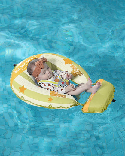 Mambobaby Chest Float Swimming Tube-Self Inflating Design with 5 Point Safety Harness & 3 Swim Modes, UPF 50+ Canopy Protection & Detachable Footrest-Upto 18 kg Baby Weight-Hot Air Balloon-Green